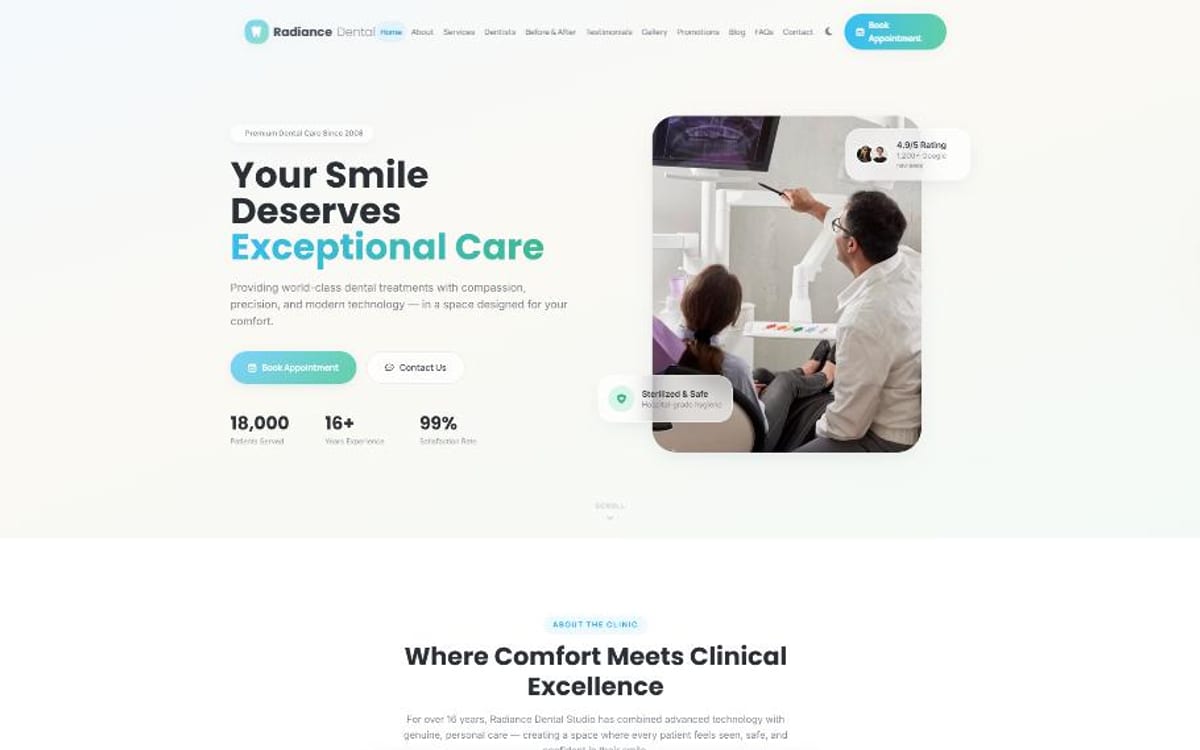 Radiance Dental Studio website preview